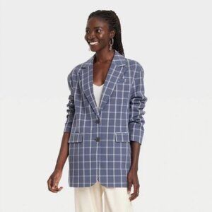 A New Day Blue & White Check Boxy Blazer XS